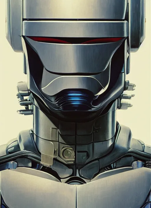 Prompt: portrait of Robocop (1987), detailed, coherent, painted by Edward Hopper, Wayne Barlowe, James Gilleard, airbrush, art by James Jean