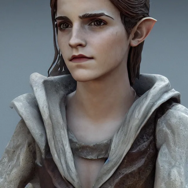 Prompt: marble sculpture of emma watson as an elf warrior, realistic, unreal engine render, octane render, hyper realistic, photo, 8 k, cinematic lighting