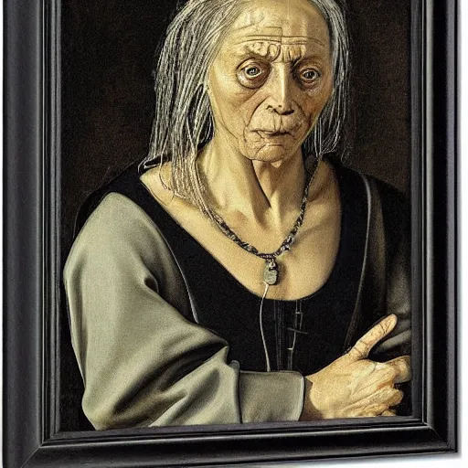 Image similar to an ugly very old woman, witch, angry, hate, mannerism, by Agnolo Bronzino