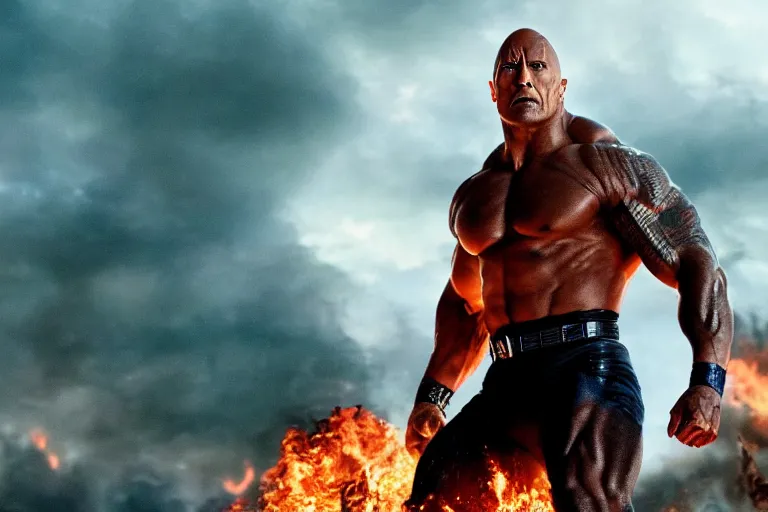 Image similar to film still of Dwayne Johnson as Apocalypse in new X-men movie, 4k