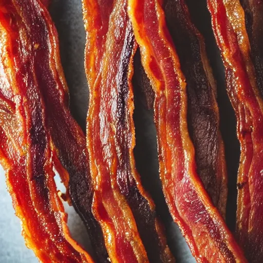 Image similar to close up high resolution photo of vegan bacon, very tasty, food photography, instagram, trending