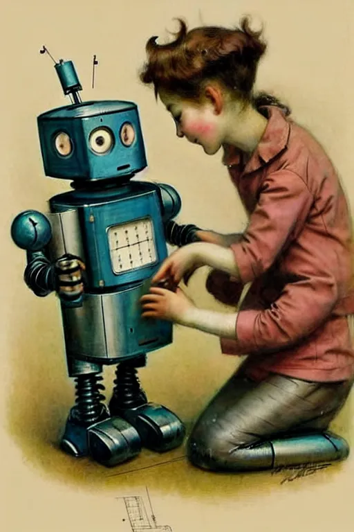 Image similar to ( ( ( ( ( 1 9 5 0 s robot building a robot building a robot. muted colors. ) ) ) ) ) by jean - baptiste monge!!!!!!!!!!!!!!!!!!!!!!!!!!!!!!