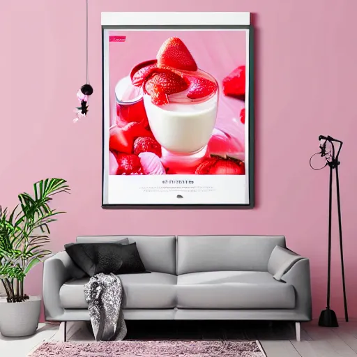 Image similar to a hyperdetailed strawberry milk poster, milk fluid, 4 k hd wallpaper illustration, package cover