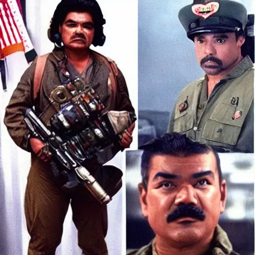 Image similar to George Lopez dressed as a Colonial Marine from Aliens (1986).