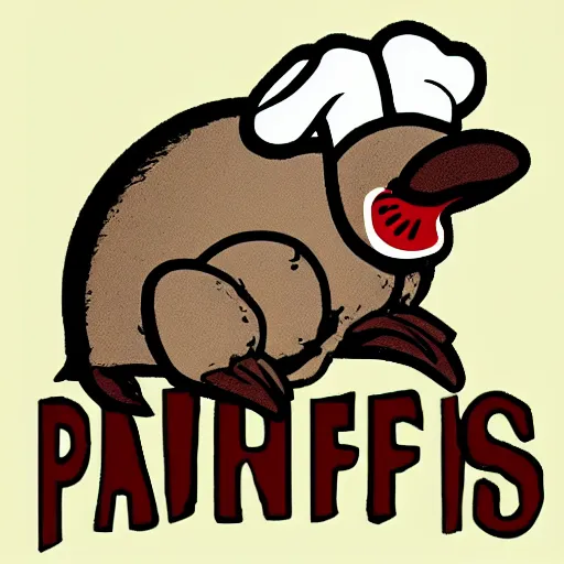 Image similar to cute platypus wearing a chef hat, logo style