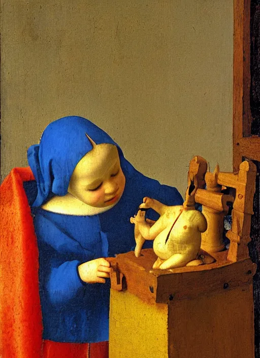 Prompt: children toys, medieval painting by jan van eyck, johannes vermeer, florence