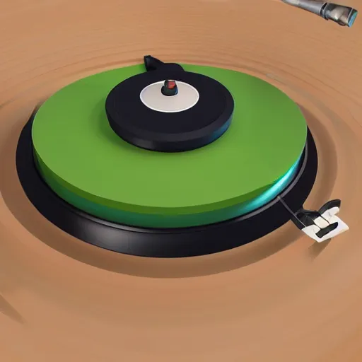 Prompt: a funny turntable with a needle on top of kiwi, a low poly render by blender guru, featured on polycount, computer art, sketchfab, rendered in maya, voxel art