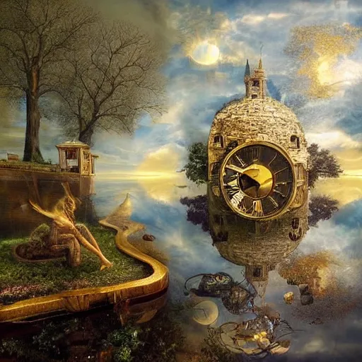 Image similar to Alchemists dream with magical reflections of knowledge lost in time ultra high quality surrealism