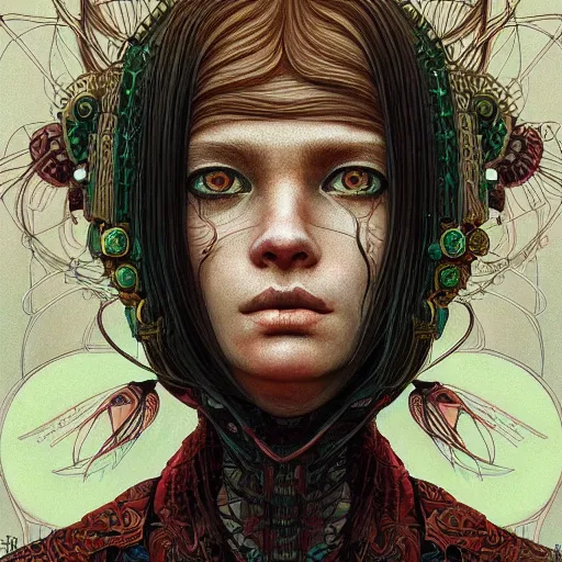 Prompt: beautiful portrait painted in jacek yerka and aykut aydogdu style drawn by sasha bom and takato yamamoto, inspired by cyberpunk, intricate acrylic gouache painting, high detail, sharp high detail, artstation, manga and anime