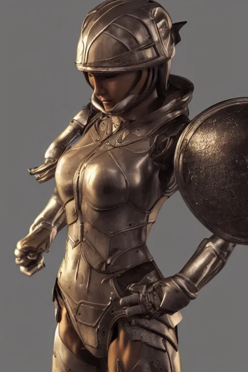 Image similar to a highly detailed sculpt of athletic girl in armor, cinematic light, featured on artstation, octane render, path tracing, sharp focus, 4 k