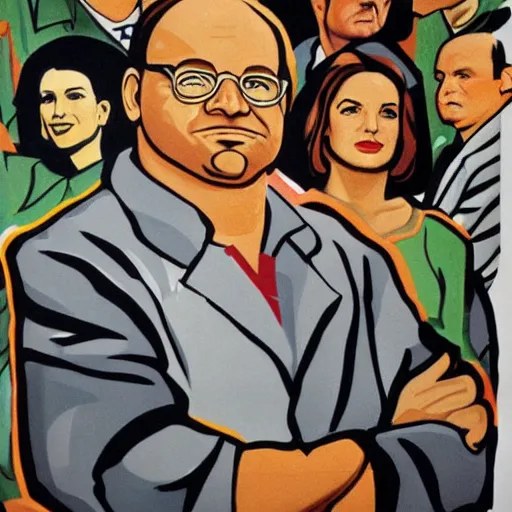 Image similar to a socialist realist mural of george costanza