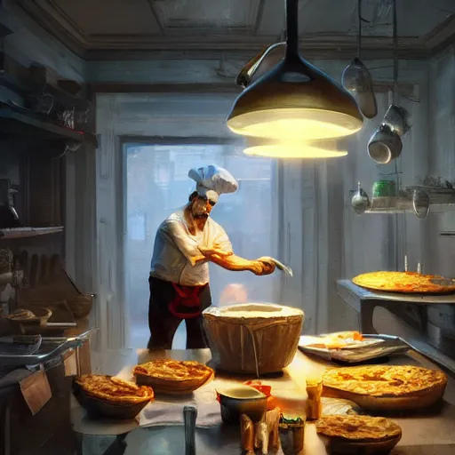 Prompt: a chef cooking pies, dramatic lighting, cinematic, establishing shot, extremely high detail, photo realistic, cinematic lighting, post processed, concept art, artstation, matte painting, style by eddie mendoza, raphael lacoste, alex ross