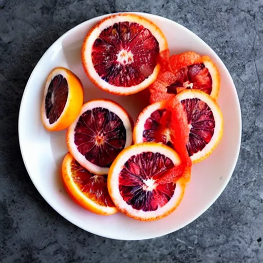 Image similar to a plate of blood orange slices, blood orange wedges