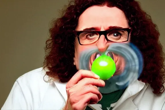 Image similar to weird al eating a light bulb in a nursing home