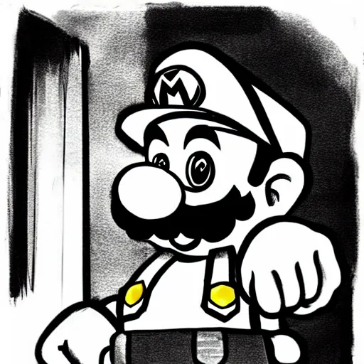 Prompt: super mario brothers, sumi-e ink style,