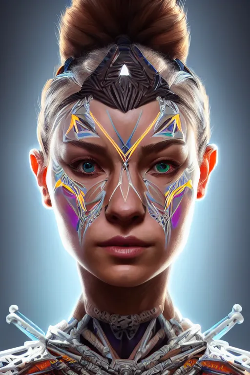 Image similar to symmetry!! portrait of amazing body fitness instructor in the style of horizon zero dawn, machine parts embedded into face, intricate, elegant, highly detailed, digital painting, artstation, concept art, smooth, sharp focus, illustration, art by artgerm and greg rutkowski and alphonse mucha, 8 k