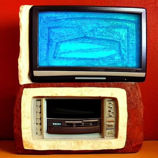 Prompt: a retro crt television carved from stone, ttelevision made by ancient taino and aztec