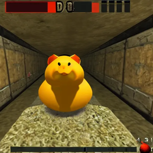 Image similar to capybara with a banana on top of its head. doom2 screenshot