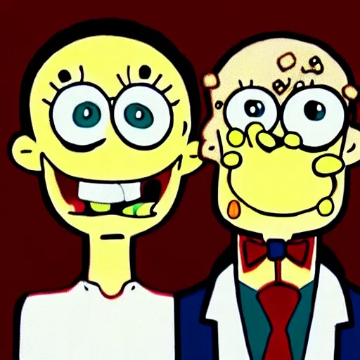Image similar to a beautiful scrinshort of wedding couple in style of spongebob squarepants cartoon, coherent symmetrical faces