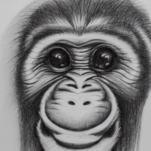 Prompt: happy monkey smiling giving a thumbs up, pencil drawing, dramatic lighting