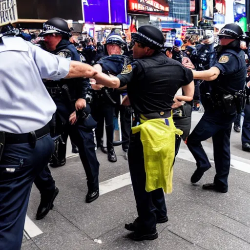 Prompt: police officers arresting each other in Time Square