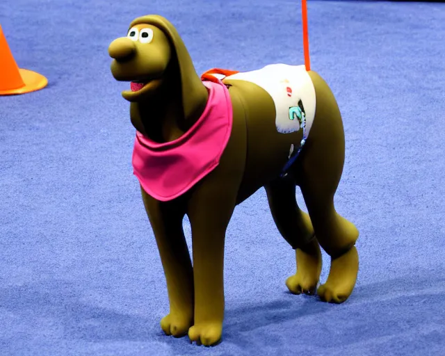 Image similar to gromit made of clay, running the agility course at the westminster kennel club dog show