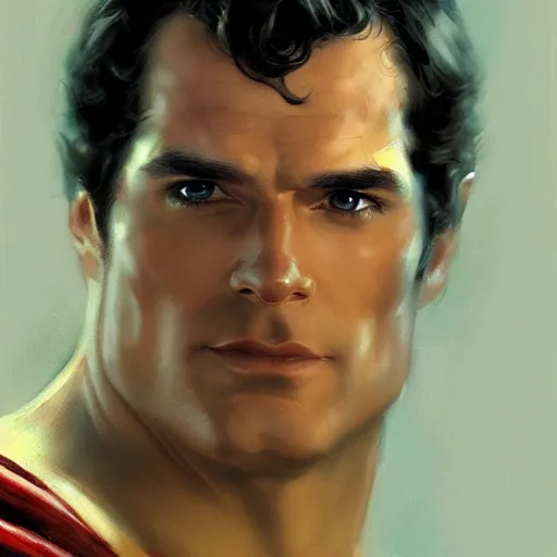 Prompt: Henry Cavill dressing up the cape as Superman, closeup character art by Donato Giancola, Craig Mullins, digital art, trending on artstation