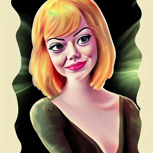 Prompt: emma stone portrait by sandra winther, disney cartoon face, attrective princess, glamorous, character art, digital illustration, soft and blurry