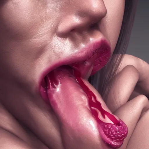 Image similar to highly photorealistic expired fuji film portrait of woman with long tentacled tongue, unreal engine 5, high octane render, award winning photography