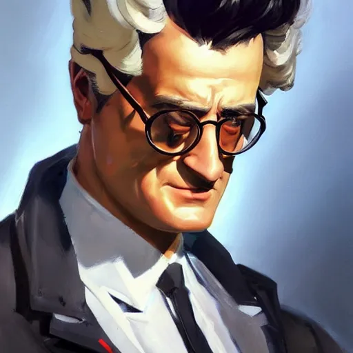 Image similar to greg manchess portrait painting of armored dr. egon spengler as overwatch character, medium shot, asymmetrical, profile picture, organic painting, sunny day, matte painting, bold shapes, hard edges, street art, trending on artstation, by huang guangjian and gil elvgren and sachin teng