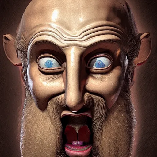 Prompt: portrait of ancient silly greek man with big eyes and sharp nose and open mouth. fine detail. artistic painting by lurid, unreal engine