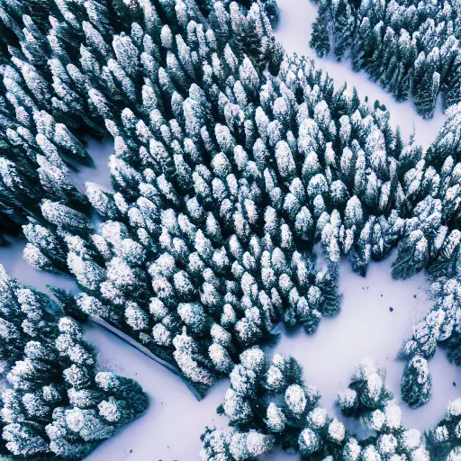 Image similar to orthographic aerial view of a christmas themed town, snow, pine trees, happy, cute, high detail, 8 k,