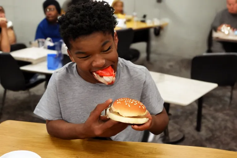 Prompt: darren watkins jr eating hamburger