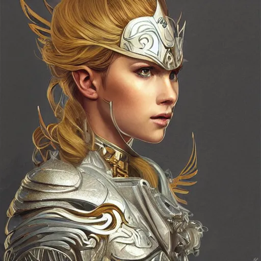 Prompt: knight with a Platinum Armor, full body,Wings on the head，portrait, intricate, elegant, highly detailed, digital painting, artstation, concept art, smooth, sharp focus, illustration, art by artgerm and greg rutkowski and alphonse mucha