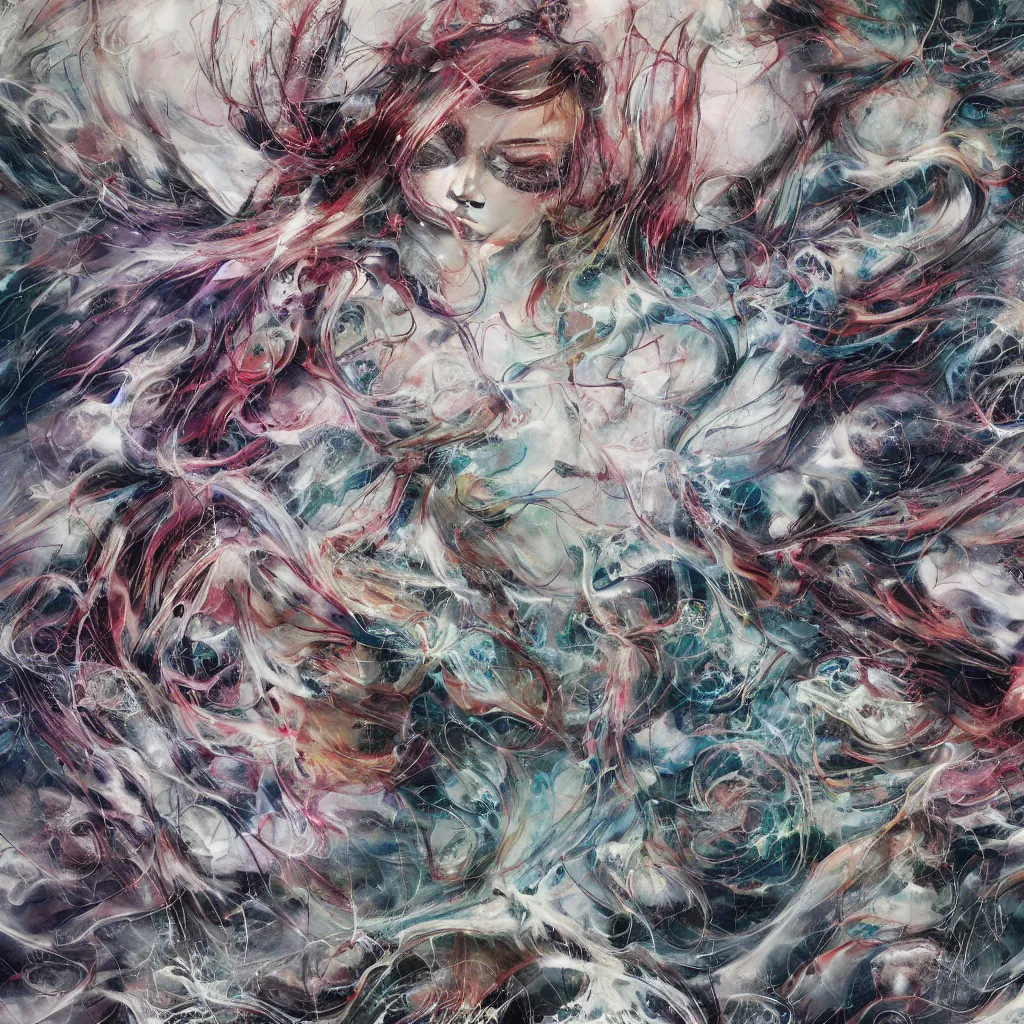 Prompt: an abstract, swirling, elaborate recursive large and decaying array of beauty, painted by agnes cecile as featured on conceptartworld 3 d, painted by laurie lipton as featured on conceptartworld 3 d, surreal ramifications, 8 k