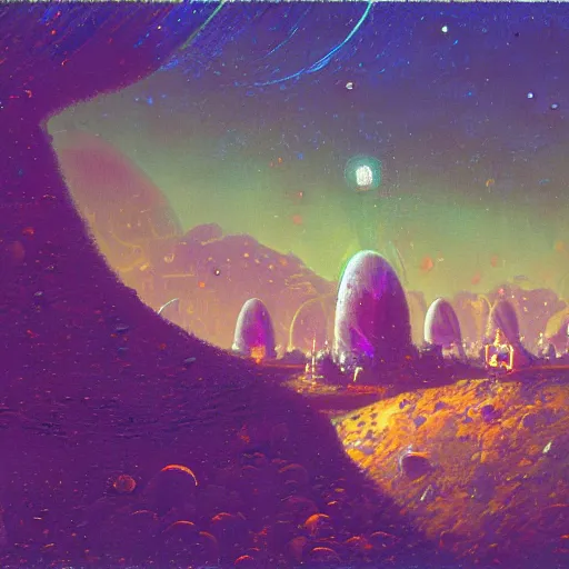 Image similar to a village on saturn by paul lehr,