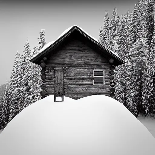 Image similar to a cabin on a hill, snowatorm, winter, smoke rising from the pipe, by alex andreev, landscape, high contrast, digital