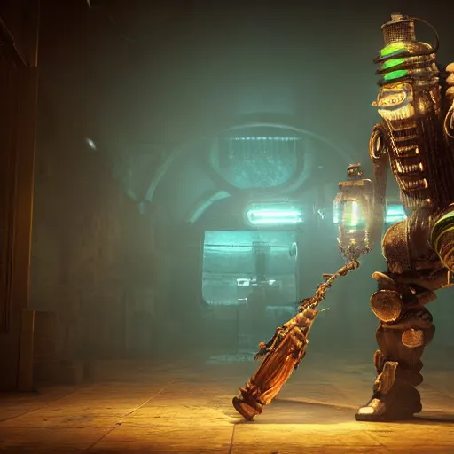 Image similar to isaac clarke as a bioshock big daddy, unreal engine 5, bioshock deadspace, high detail 3 d render,