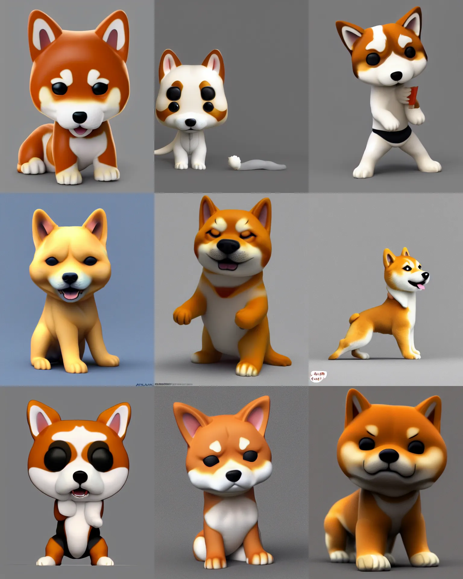 Prompt: full body 3d render of Shiba Inu as a funko pop, Chibi, studio lighting, white background, blender, trending on artstation, 8k, highly detailed