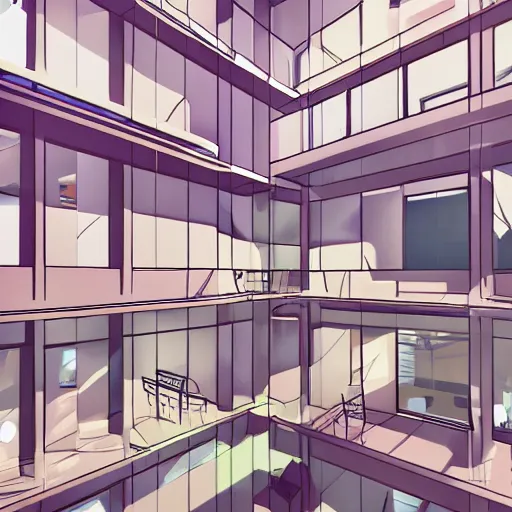 Prompt: the inside of an apartment building in an anime style