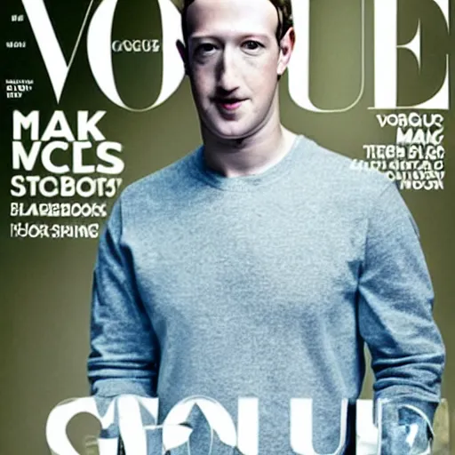 Image similar to mark zuckerberg wearing high costure clothes) in the front page of vogue