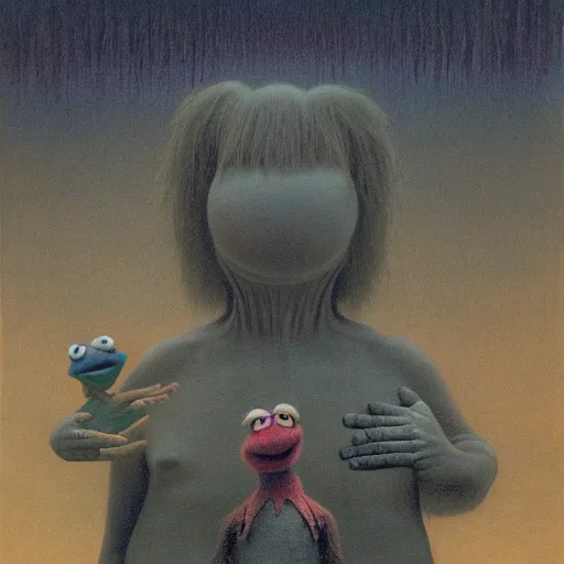 Image similar to the muppet show, by zdzisław beksinski.