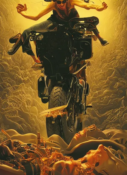 Image similar to poster artwork by Michael Whelan and Tomer Hanuka, Karol Bak of Tom Cruise going crazy, from scene from Twin Peaks, clean