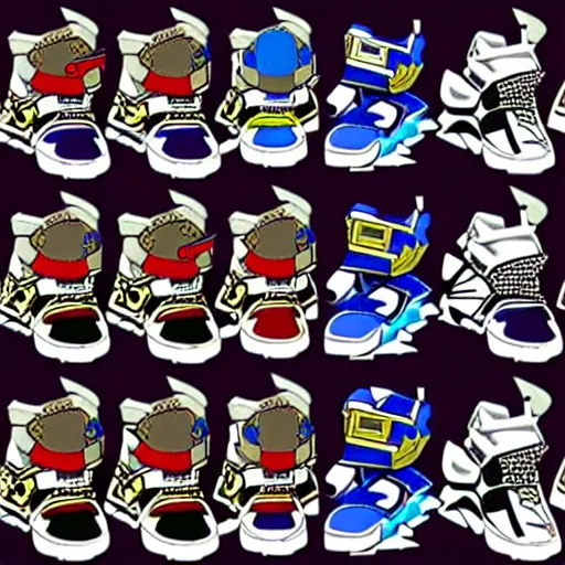 Image similar to fantasy jrpg sneaker design designed by capcom megaman, chrono trigger guilty gear sneaker styles, aztec mayan street fashion native punk sneaker design, focus on megaman hip hop sneaker design with subtle mayan patterns, trending on pixiv fanbox, painted by akira toriyama and studio ghibli princess mononoke megaman capcom