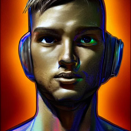 Prompt: Sci fi portrait of a young man by sergeant, moebius, and Thomas Scholes, high detail, trending on artstation