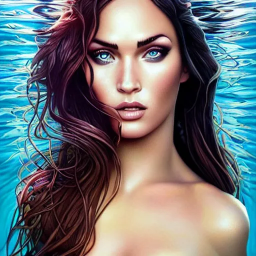 Prompt: underwater mermaid portrait of megan fox, Pixar style, by Tristan Eaton Stanley Artgerm and Tom Bagshaw.