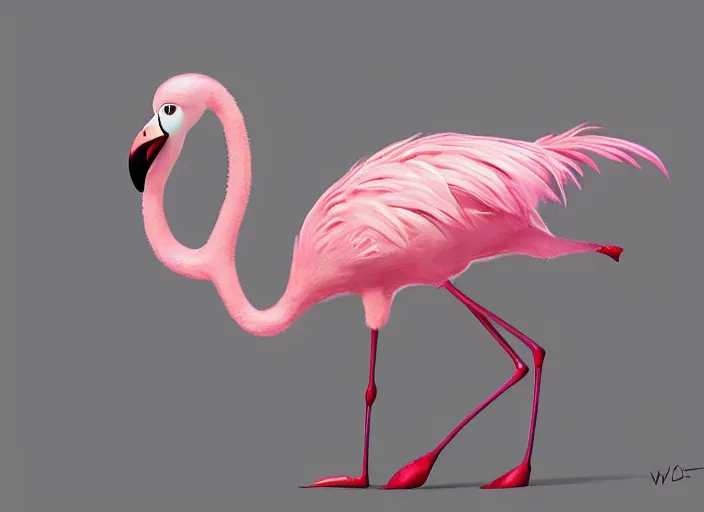 Image similar to award - winning detailed concept art of a cute iconic anthropomorphic flamingo character wearing a sweater. art by wlop on bcy. net, realistic. detailed feathers, art by cheng yi. artstationhd, artgerm, 3 dcg, pixar zootopia. 3 d rendering, high quality model sheet, donald. model sheet detailed