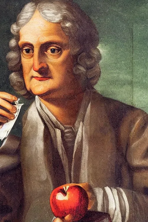 Image similar to isaac newton holding an apple, collage