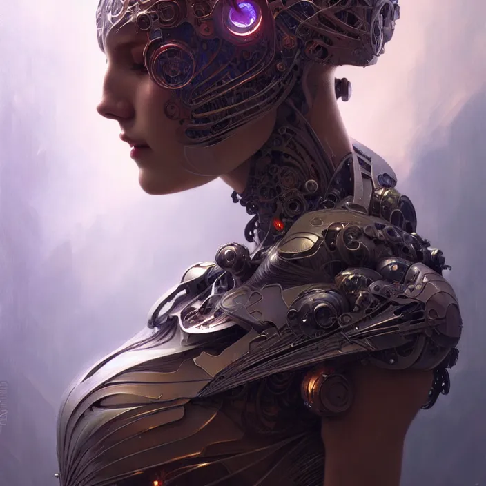 Image similar to organic cyborg, diffuse lighting, fantasy, intricate, elegant, highly detailed, lifelike, photorealistic, digital painting, artstation, illustration, concept art, smooth, sharp focus, art by john collier and albert aublet and krenz cushart and artem demura and alphonse mucha