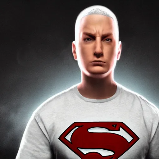 Image similar to superhero Eminem, hyperrealistic render, highly detailed, 4k, artstation